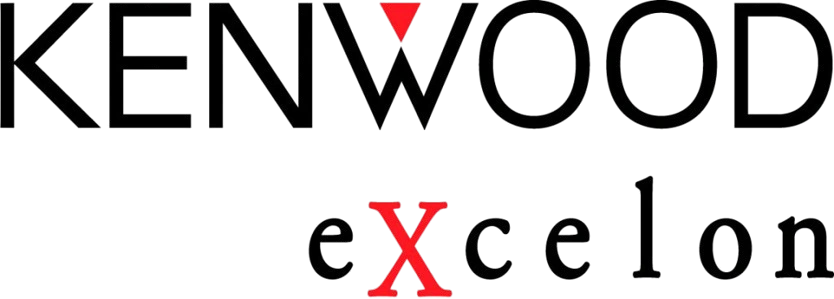 Kenwood eXcelon logo with “Kenwood” in black, a red triangle above the “W,” and “eXcelon” below with a red capital “X.”